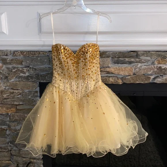Dresses | Yellow Strapless Beaded Jeweled Dress | Poshmark Dresses | Yellow Strapless Beaded Jeweled Dress | Poshmark